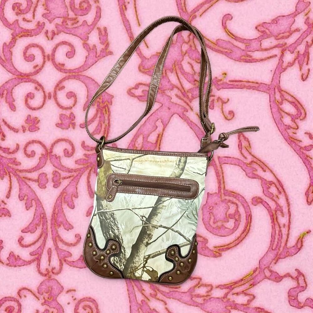 Real Tree Crossbody Satchel Bag with Faux Leather Studded Accents